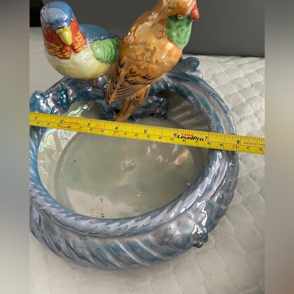 Rare vtg Japan polychrome/Lustreware bungee bird parakeet planter ceramic vase - Picture 8 of 13